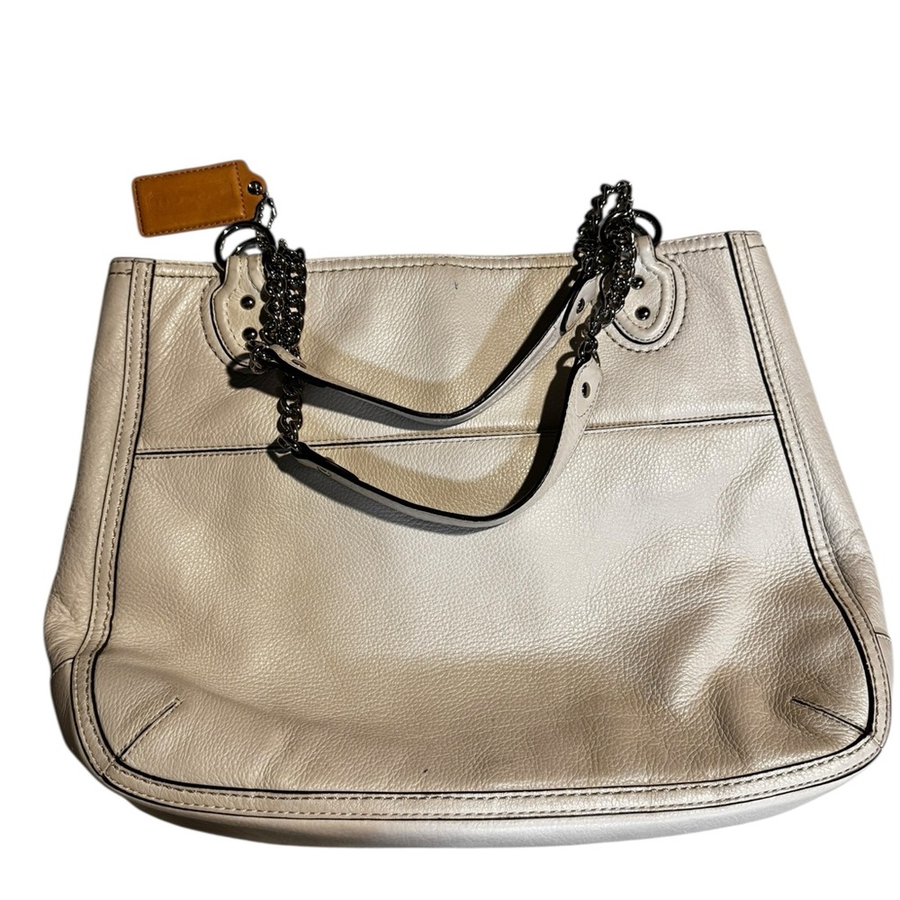 Coach 24081 white leather Y2K vintage chain shoulder strap tote bag - Picture 5 of 14